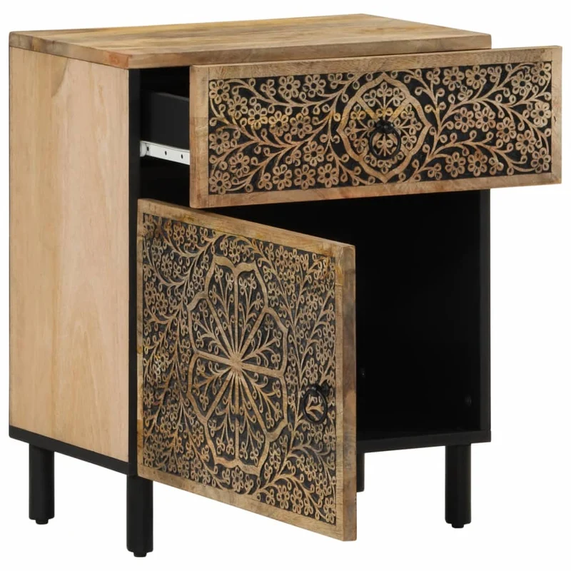 Table de chevet avec tiroir et compartiment de rangement avec porte 50 x 33 x 60 cm bois de manguier et fer DEC033041