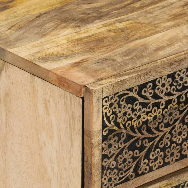 Table de chevet avec tiroir et compartiment de rangement avec porte 50 x 33 x 60 cm bois de manguier et fer DEC033041