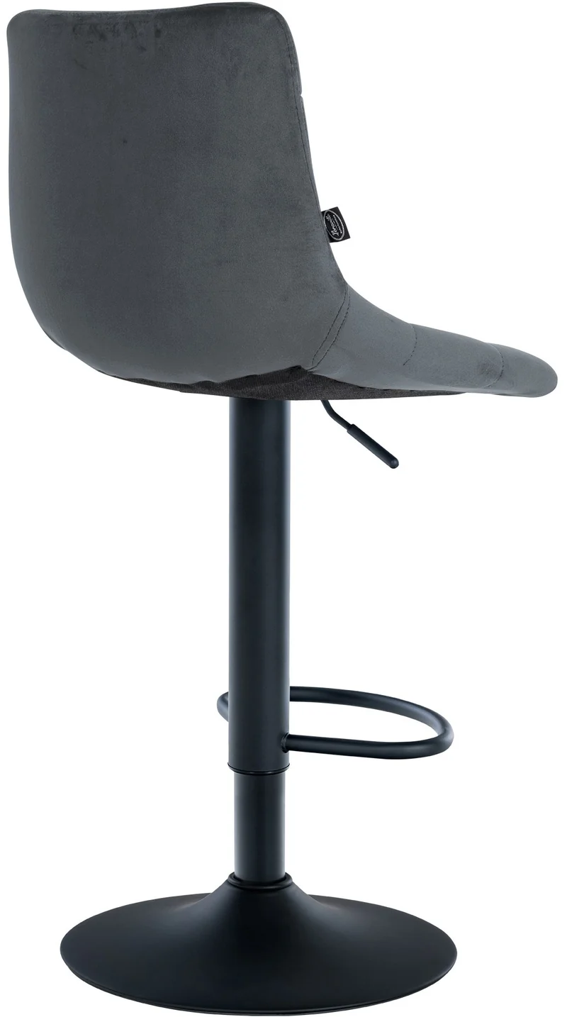 Tabouret de bar x1 moderne en velours noir motif matelassé piètement trompette métal noir 10_0005665