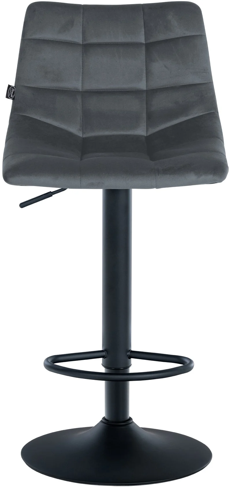 Tabouret de bar x1 moderne en velours noir motif matelassé piètement trompette métal noir 10_0005665