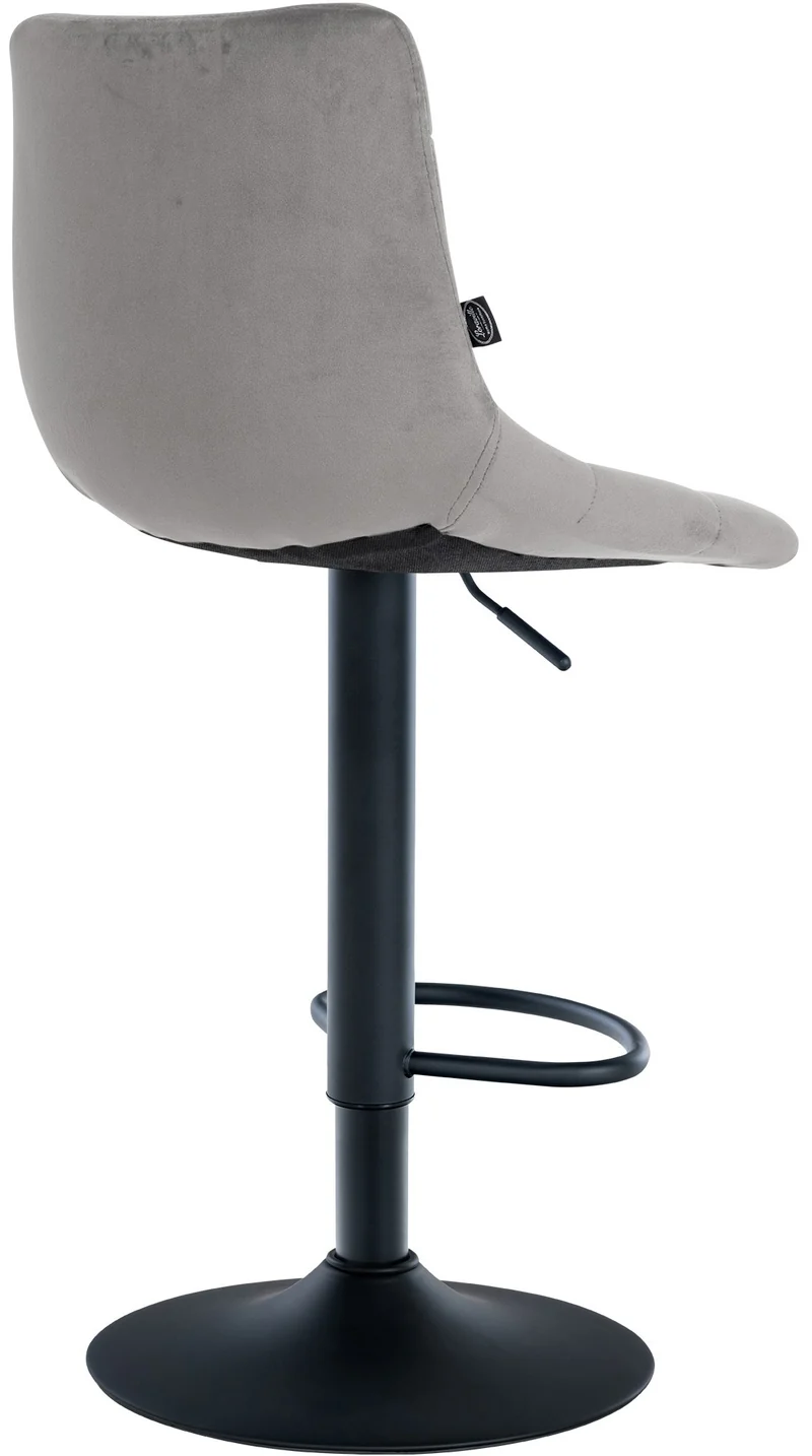 Tabouret de bar x1 moderne en velours gris motif matelassé piètement trompette métal noir 10_0005664