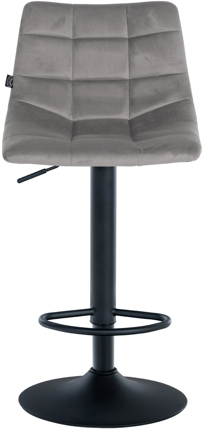 Tabouret de bar x1 moderne en velours gris motif matelassé piètement trompette métal noir 10_0005664