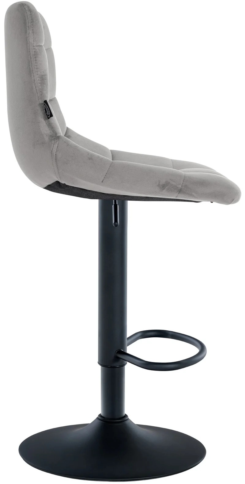 Tabouret de bar x1 moderne en velours gris motif matelassé piètement trompette métal noir 10_0005664