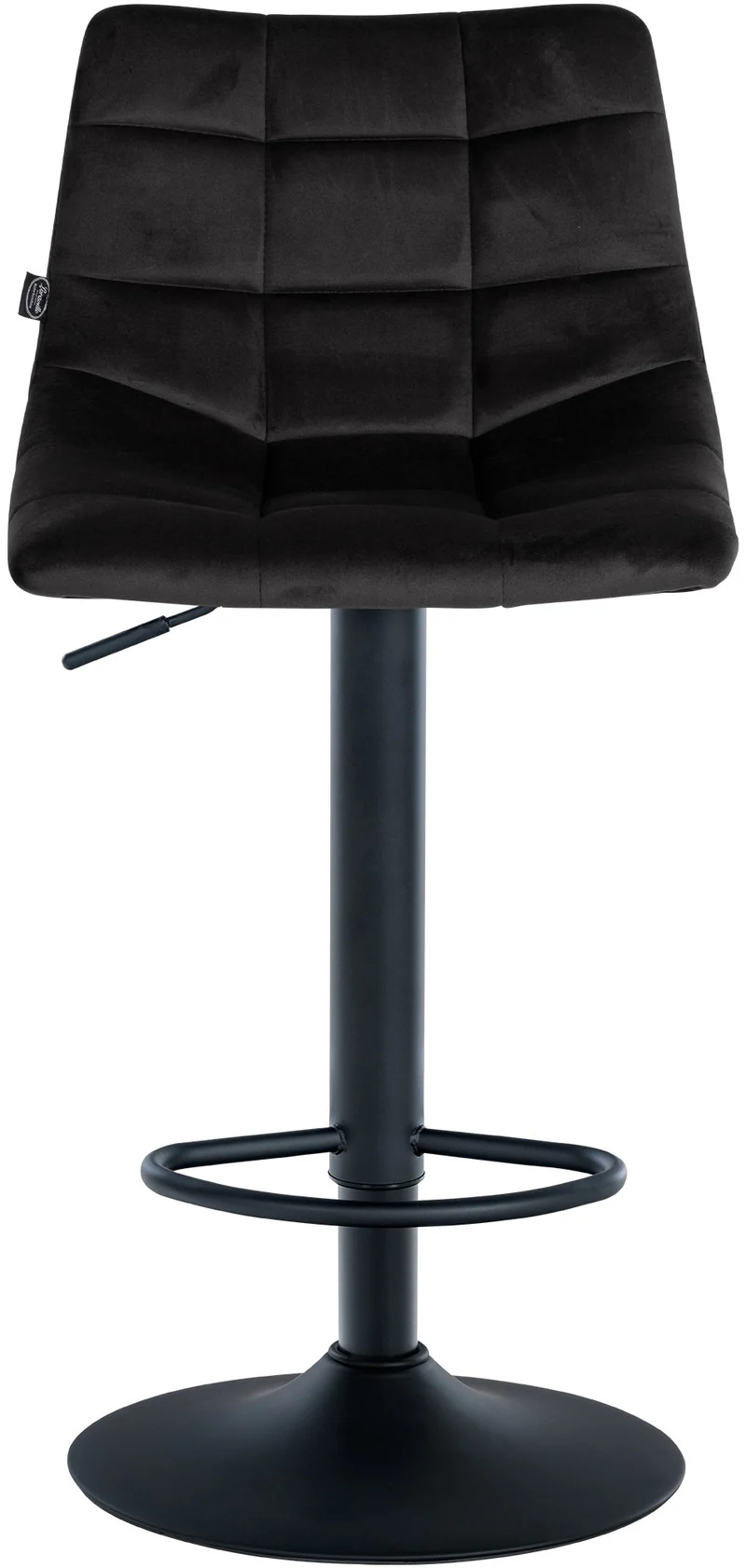 Tabouret de bar x1 moderne en velours noir motif matelassé piètement trompette métal noir 10_0005661
