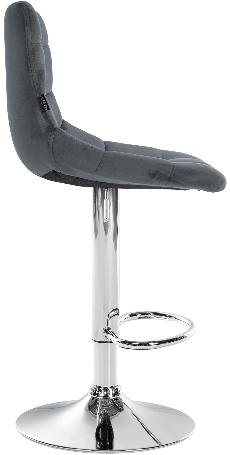 Tabouret de bar x1 moderne en velours gris motif matelassé piètement trompette métal chromé 10_0005659