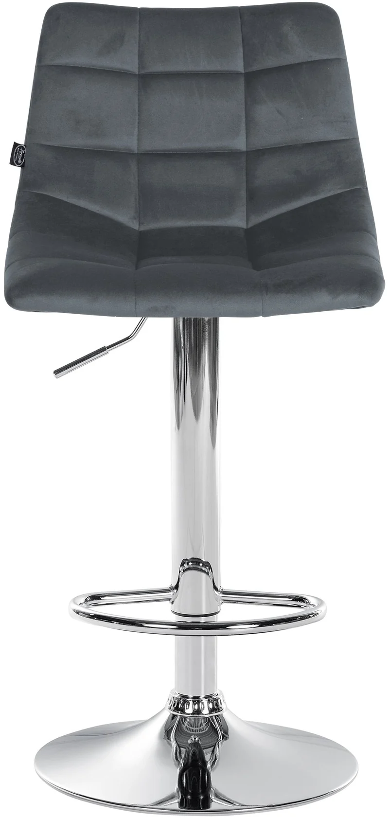 Tabouret de bar x1 moderne en velours gris motif matelassé piètement trompette métal chromé 10_0005659