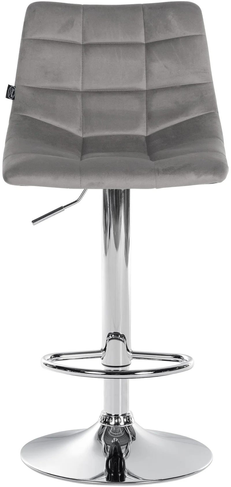 Tabouret de bar x1 moderne en velours gris motif matelassé piètement trompette métal chromé 10_0005658