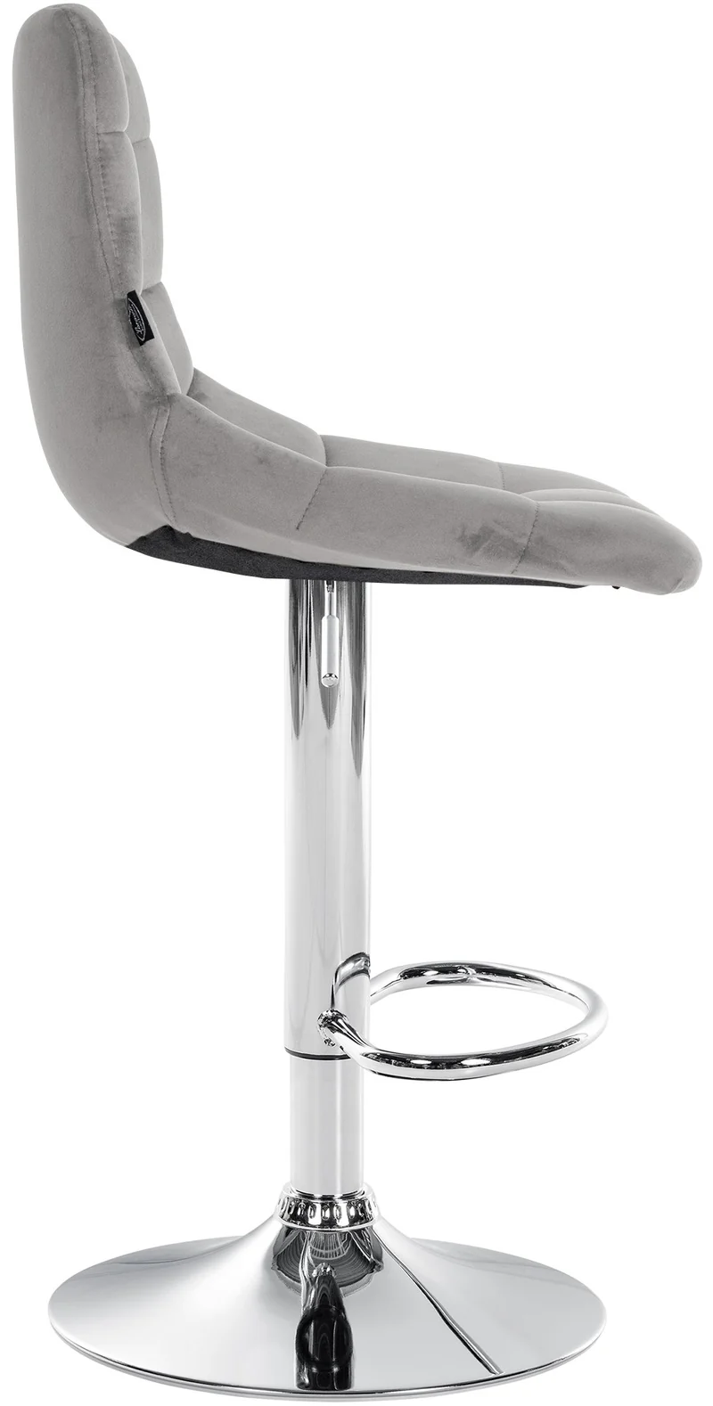 Tabouret de bar x1 moderne en velours gris motif matelassé piètement trompette métal chromé 10_0005658