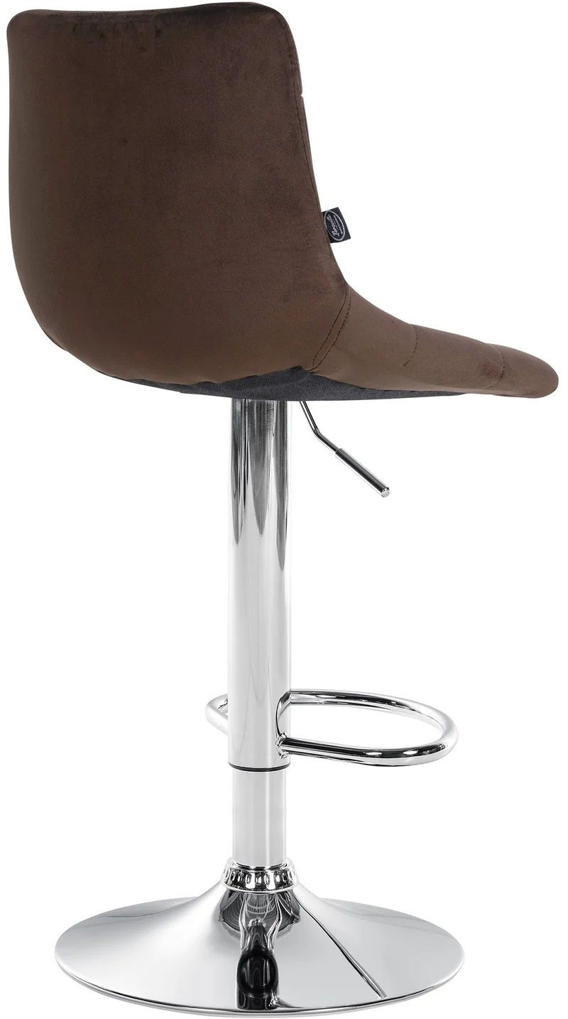 Tabouret de bar x1 design minimaliste motif matelassé en velours marron et pieds en métal chromé 10_0005656