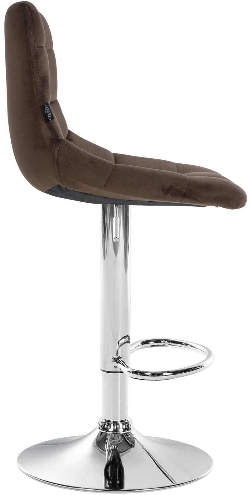 Tabouret de bar x1 design minimaliste motif matelassé en velours marron et pieds en métal chromé 10_0005656