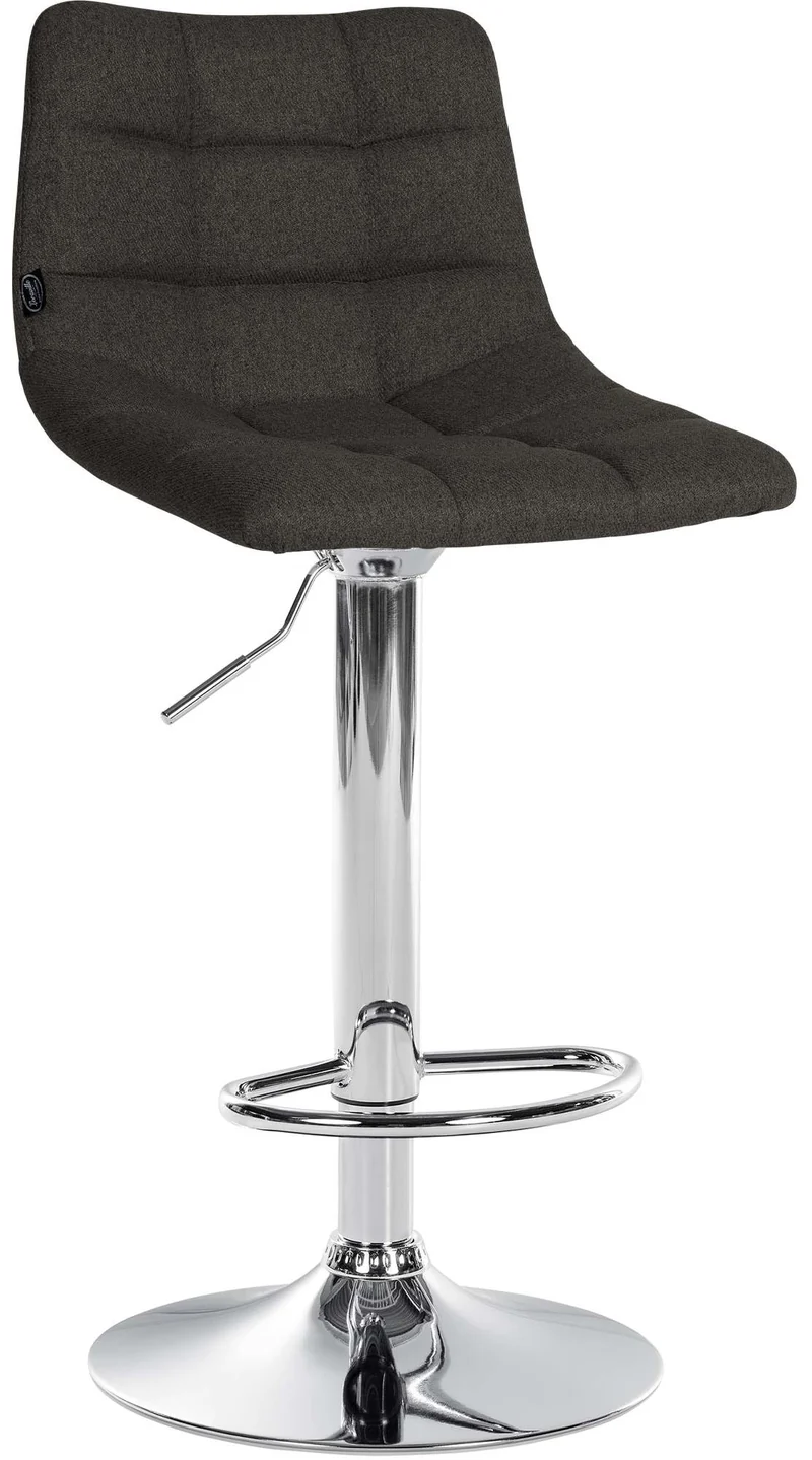 Tabouret de bar x1 moderne en tissu gris foncé motif matelassé piètement trompette métal chromé 10_0005653