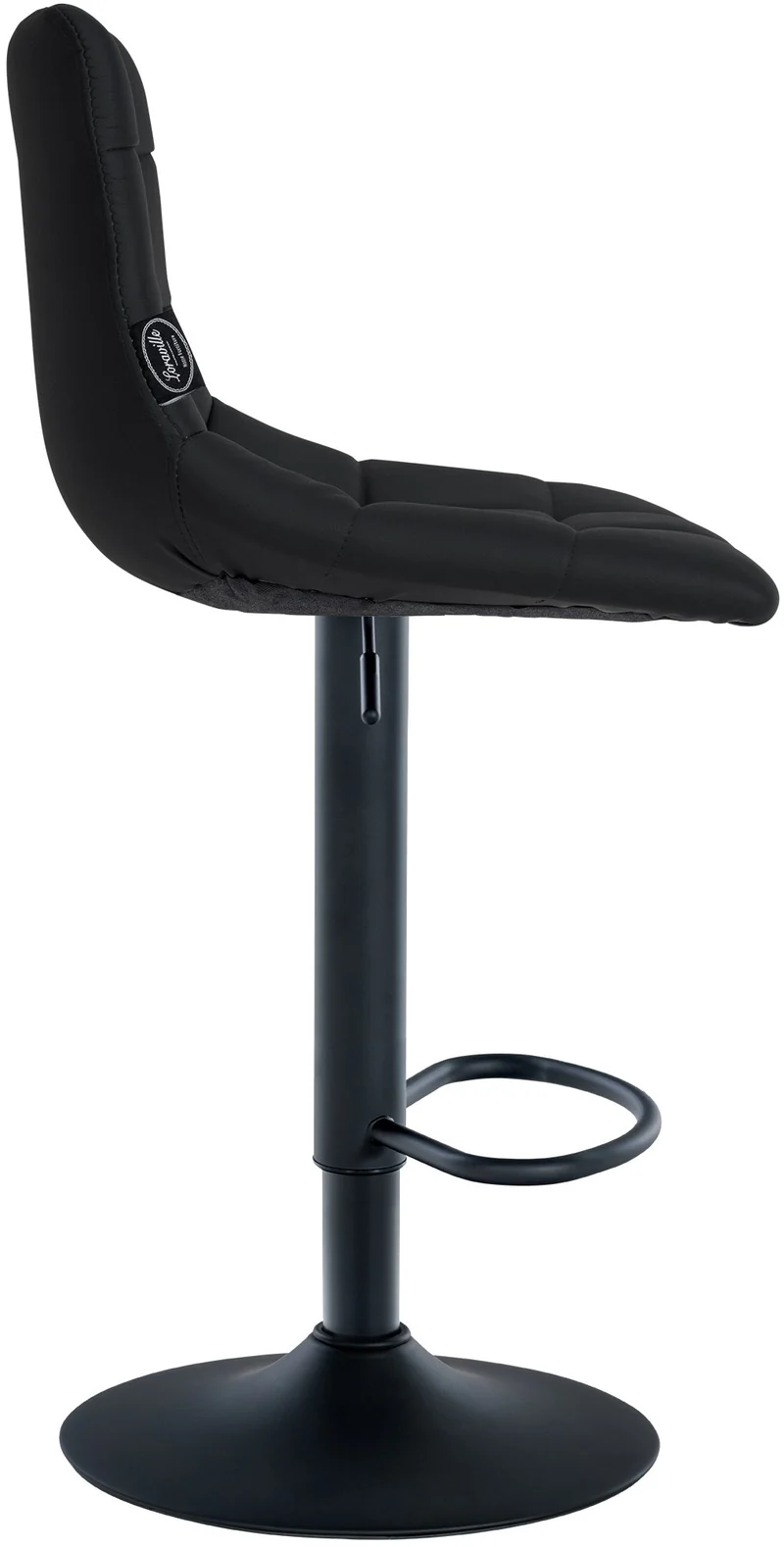Tabouret de bar x1 moderne en PVC noir motif matelassé piètement trompette métal noir 10_0005649