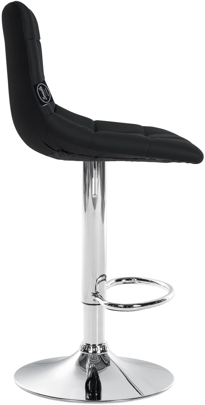 Tabouret de bar x1 moderne en PVC noir motif matelassé piètement trompette métal chromé 10_0005646