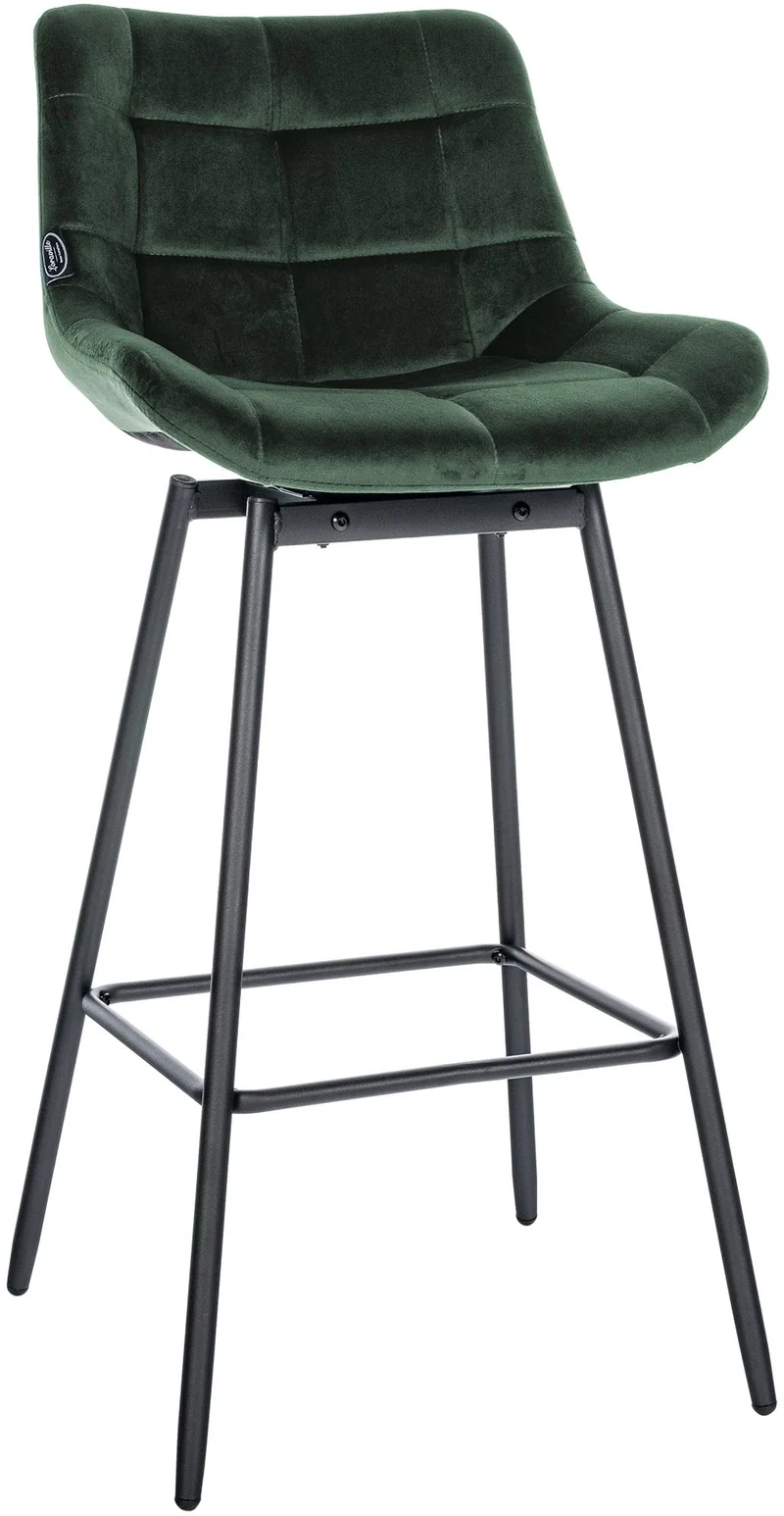 Tabouret de bar x1 pivotant en velours matelassé vert foncé cadre robuste à quatre pieds métal noir 10_0005742