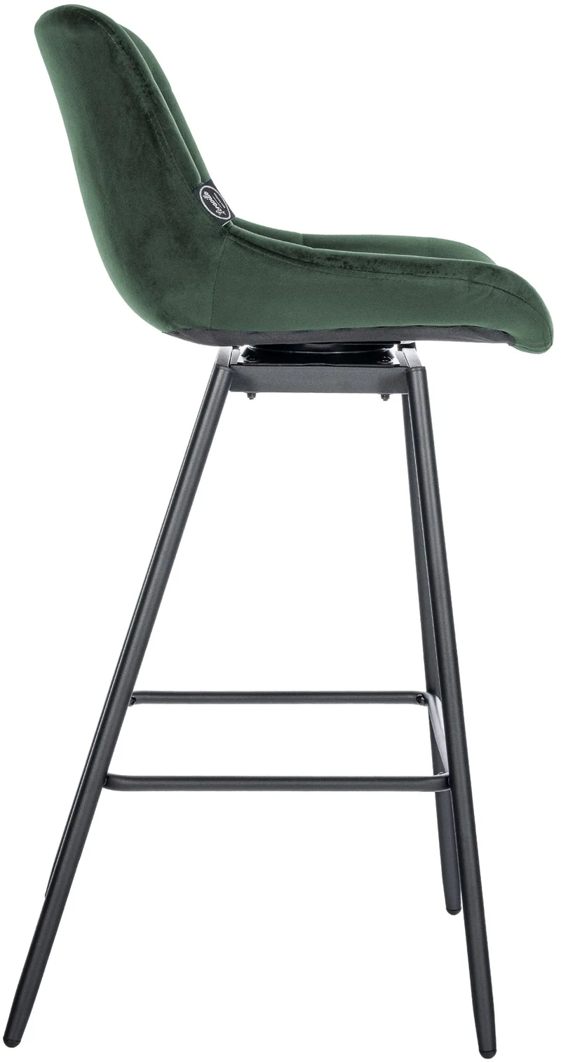 Tabouret de bar x1 pivotant en velours matelassé vert foncé cadre robuste à quatre pieds métal noir 10_0005742