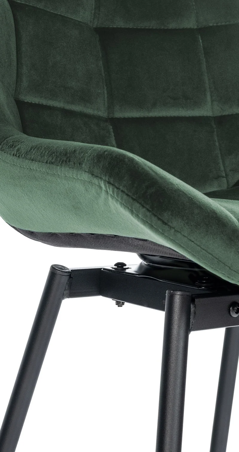 Tabouret de bar x1 pivotant en velours matelassé vert foncé cadre robuste à quatre pieds métal noir 10_0005742