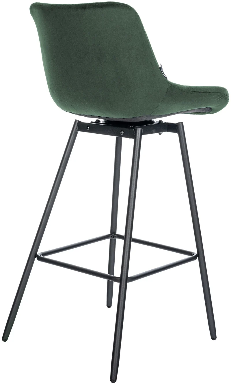 Tabouret de bar x1 pivotant en velours matelassé vert foncé cadre robuste à quatre pieds métal noir 10_0005742