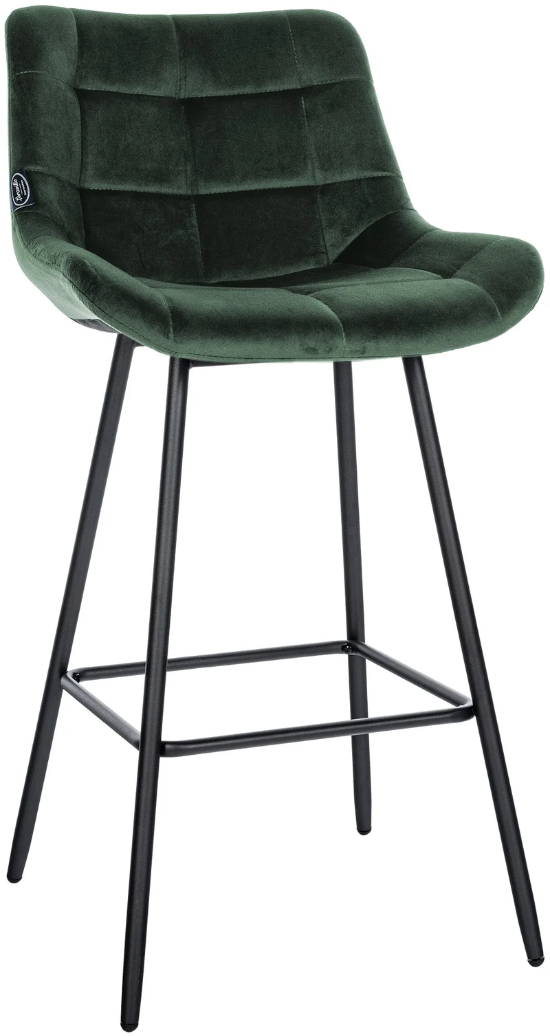 Tabouret de bar x1 en velours matelassé vert foncé cadre robuste à quatre pieds métal noir 10_0005628