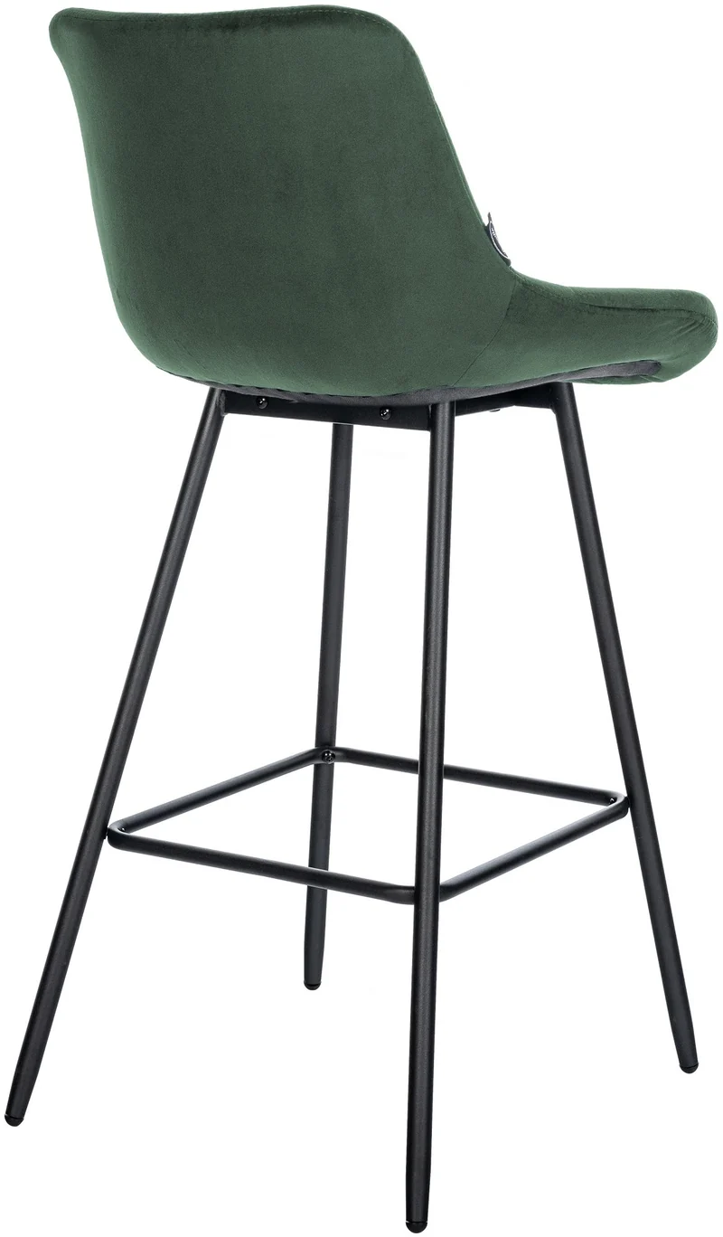 Tabouret de bar x1 en velours matelassé vert foncé cadre robuste à quatre pieds métal noir 10_0005628