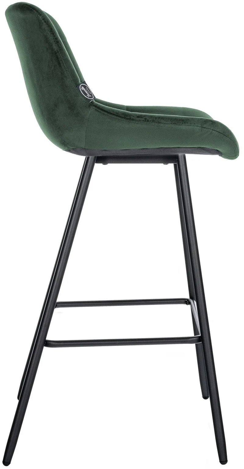 Tabouret de bar x1 en velours matelassé vert foncé cadre robuste à quatre pieds métal noir 10_0005628
