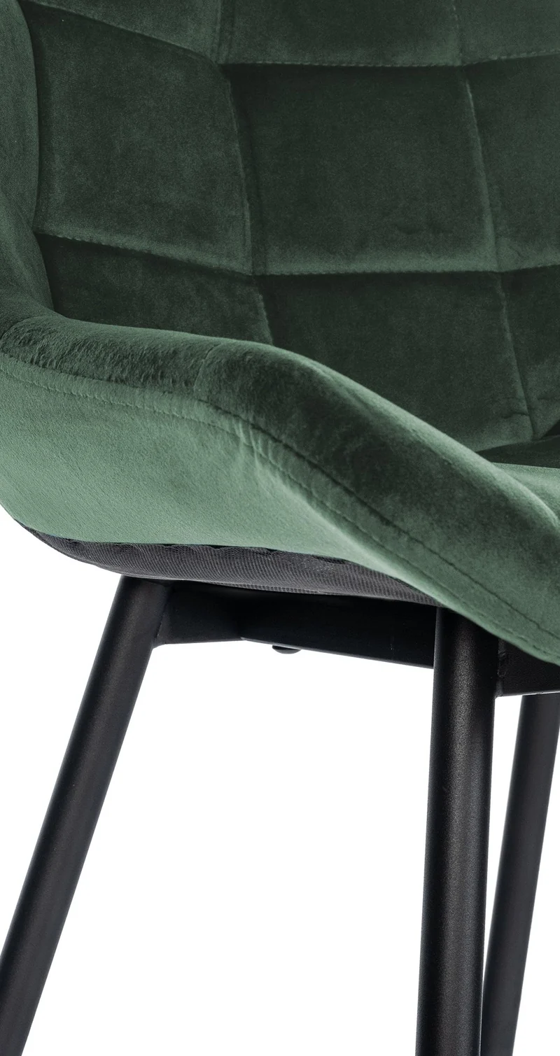 Tabouret de bar x1 en velours matelassé vert foncé cadre robuste à quatre pieds métal noir 10_0005628