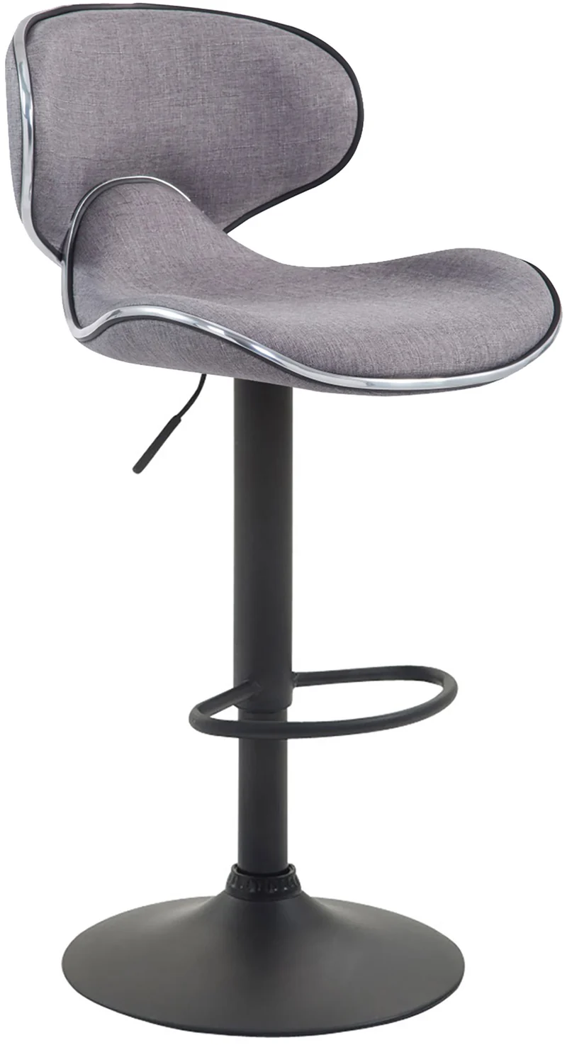 Lot de 2 tabourets de bar sièges modernes aux lignes ondulées en tissu gris clair pied trompette métal noir 10_0006351