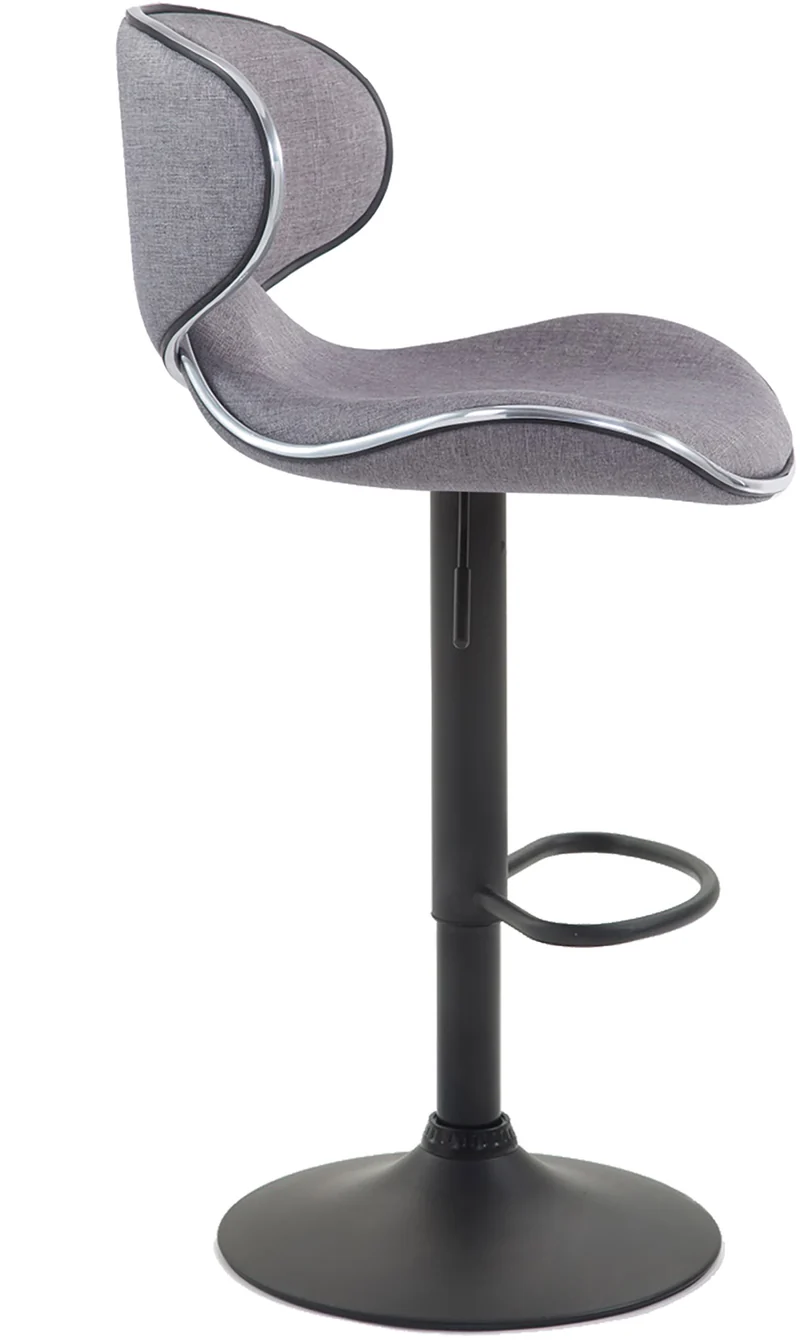 Lot de 2 tabourets de bar sièges modernes aux lignes ondulées en tissu gris clair pied trompette métal noir 10_0006351