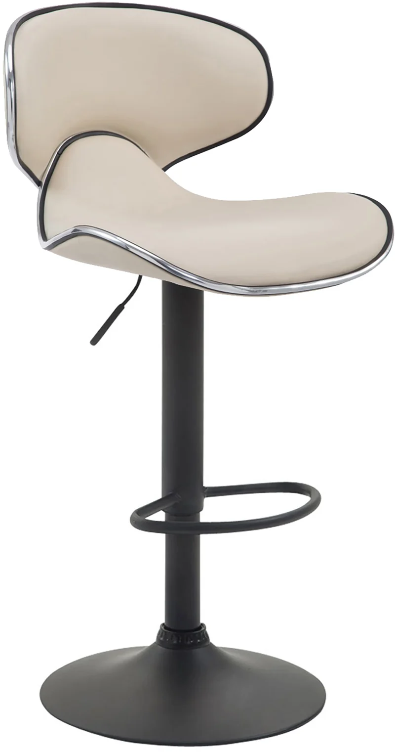 Lot de 2 tabourets de bar sièges modernes aux lignes ondulées en PVC crème pied trompette métal noir 10_0006003
