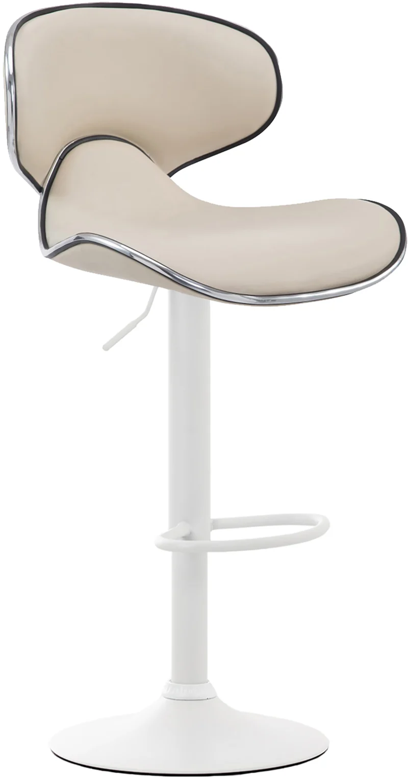 Lot de 2 tabourets de bar sièges modernes aux lignes ondulées en PVC crème pied trompette métal blanc 10_0006002
