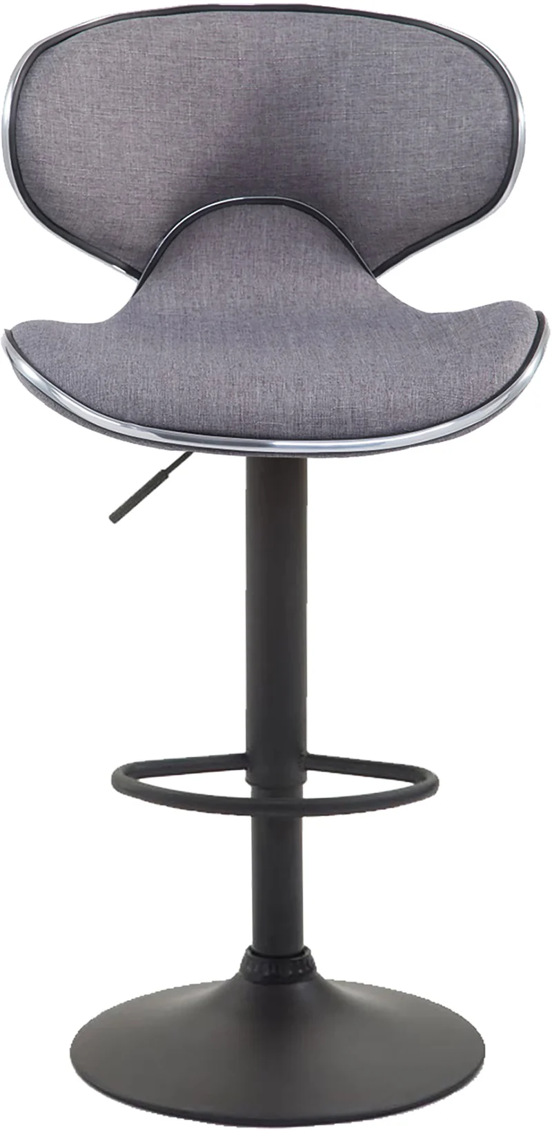 Tabouret de bar x1 sièges modernes aux lignes ondulées en tissu gris clair pied trompette métal noir 10_0005966