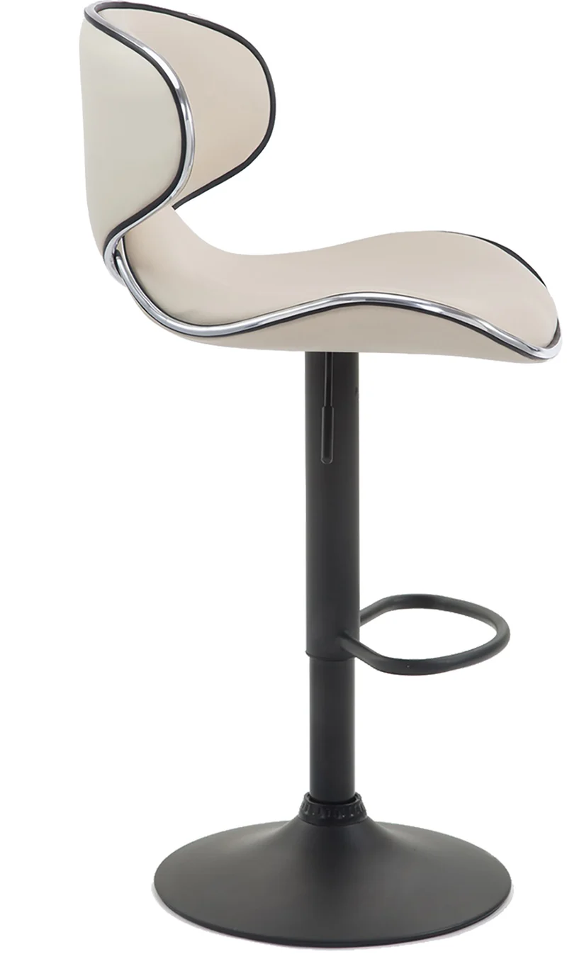 Tabouret de bar x1 sièges modernes aux lignes ondulées en PVC crème pied trompette métal noir 10_0005679