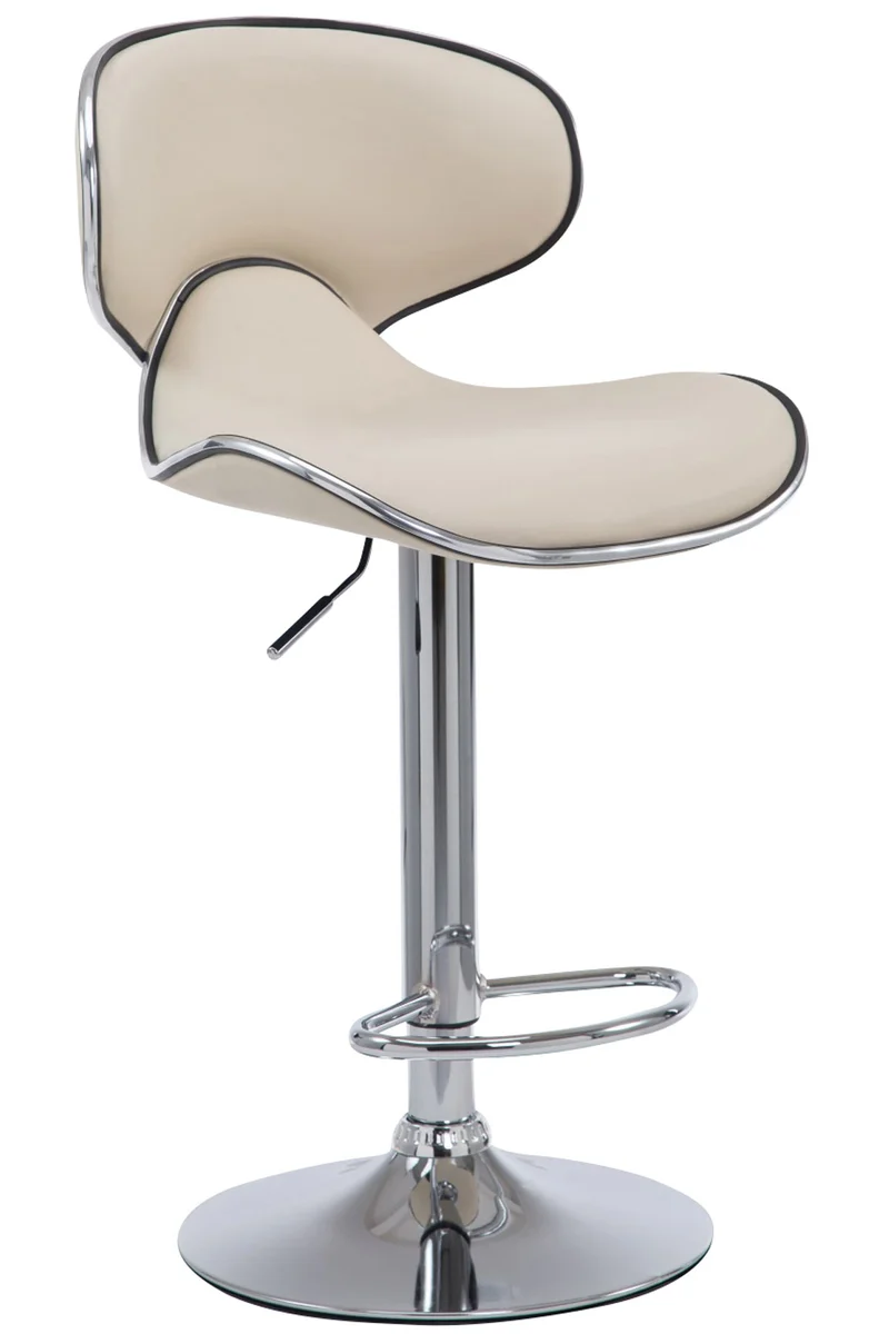 Tabouret de bar x1 sièges modernes aux lignes ondulées en PVC crème pied trompette métal chromé 10_0005675