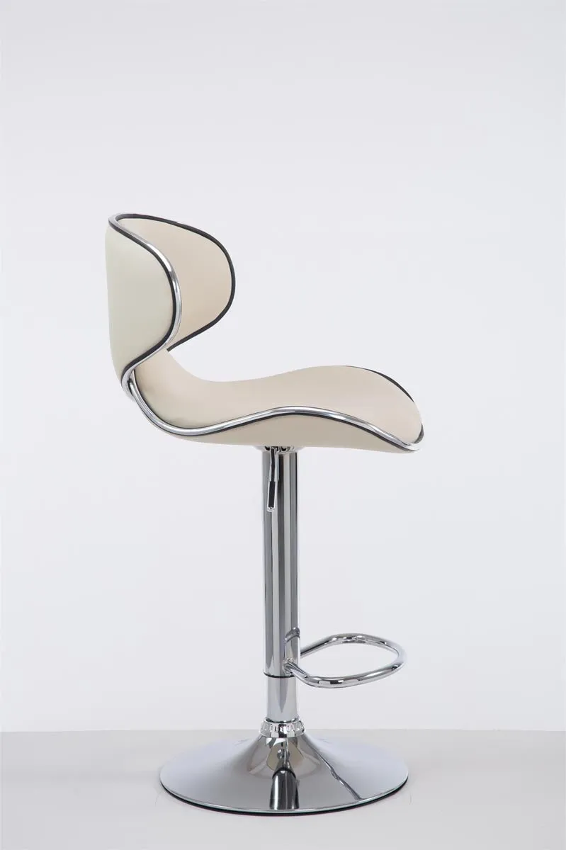 Tabouret de bar x1 sièges modernes aux lignes ondulées en PVC crème pied trompette métal chromé 10_0005675