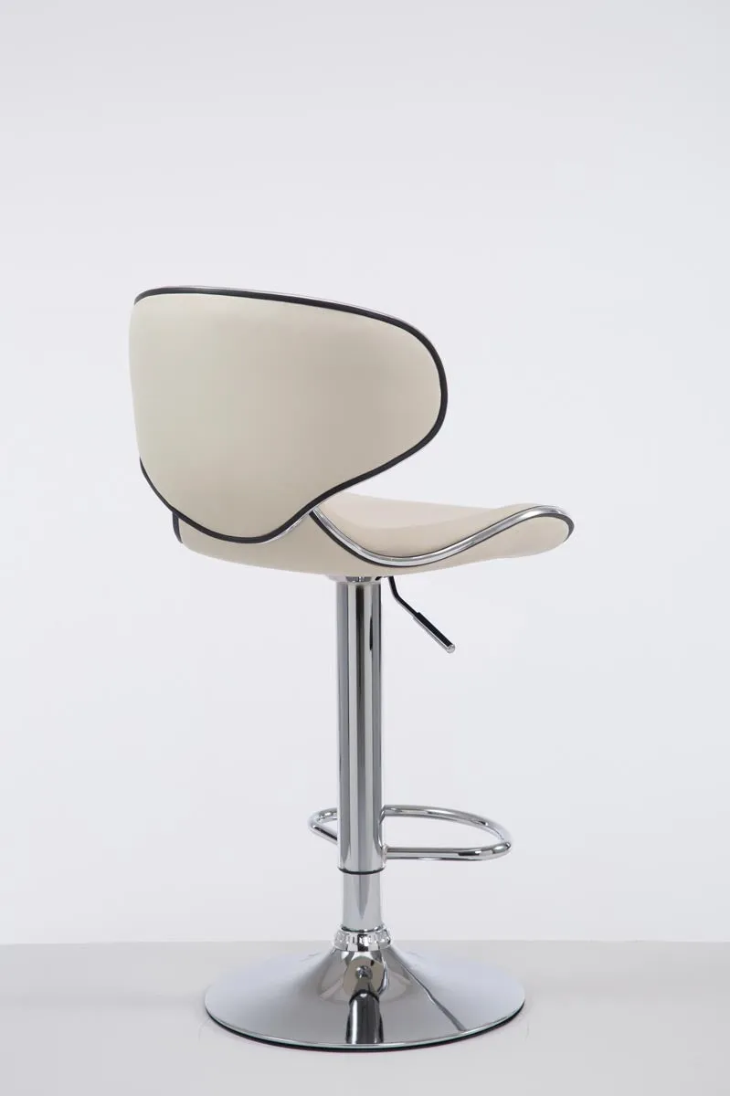 Tabouret de bar x1 sièges modernes aux lignes ondulées en PVC crème pied trompette métal chromé 10_0005675