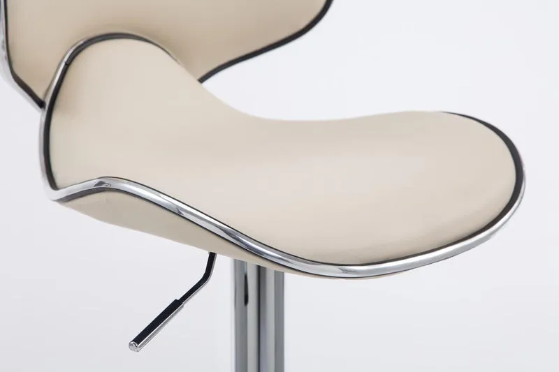 Tabouret de bar x1 sièges modernes aux lignes ondulées en PVC crème pied trompette métal chromé 10_0005675