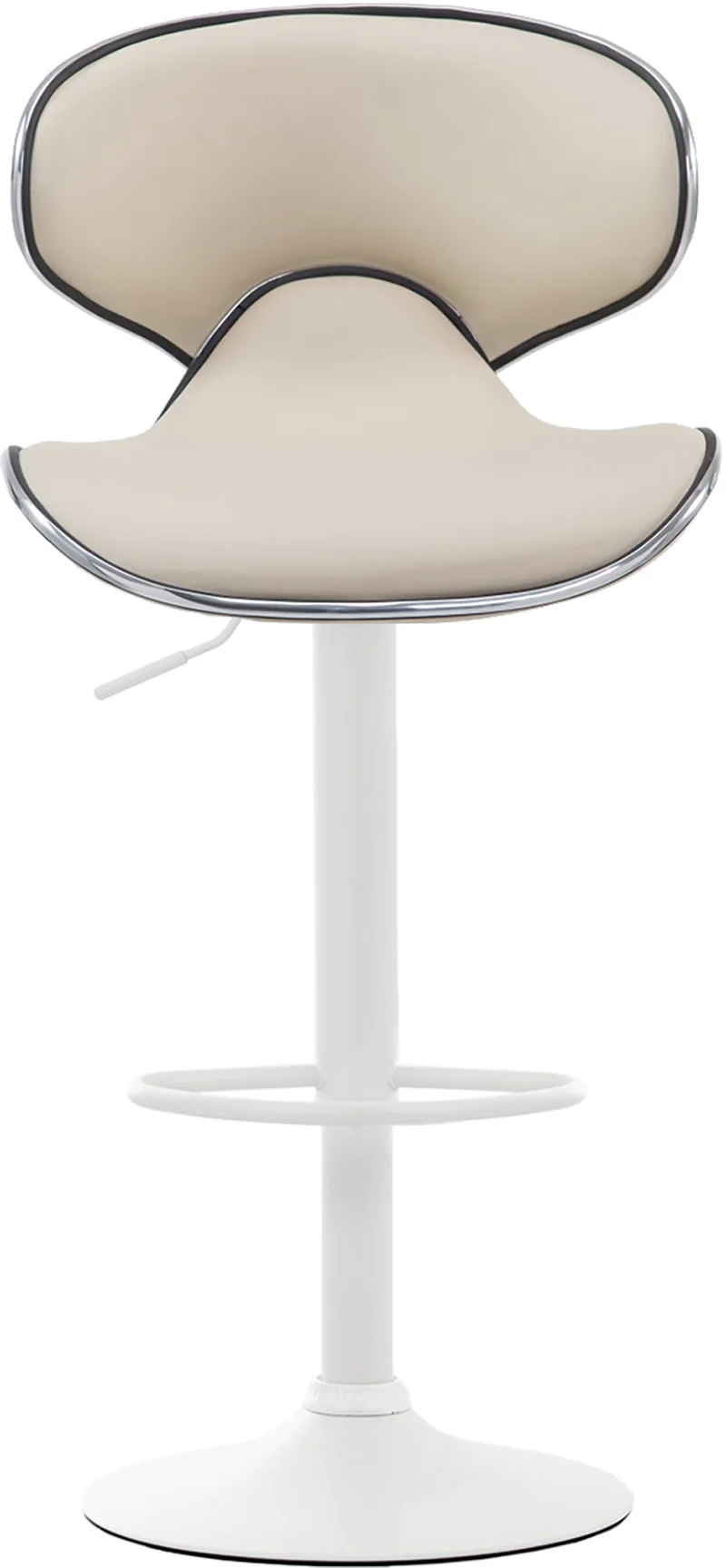 Tabouret de bar x1 sièges modernes aux lignes ondulées en PVC crème pied trompette métal blanc 10_0005673