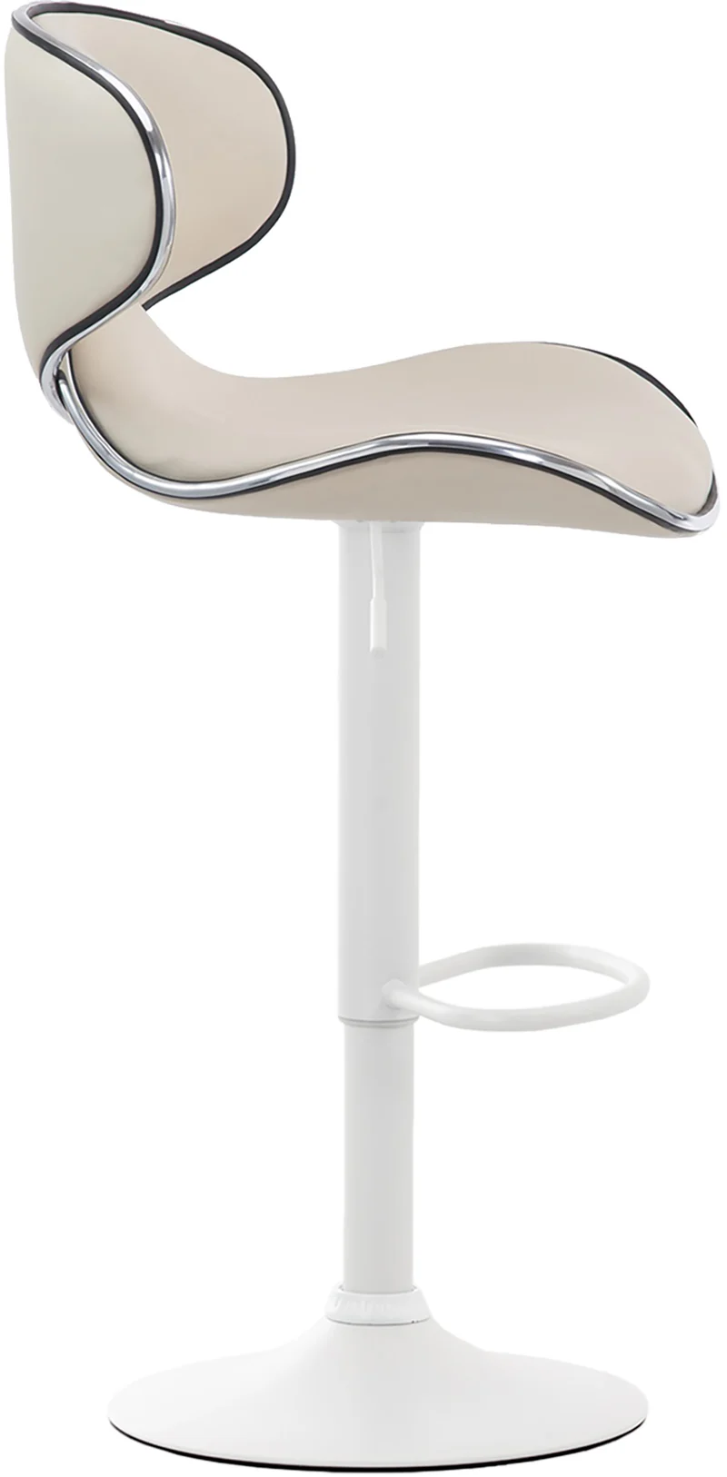 Tabouret de bar x1 sièges modernes aux lignes ondulées en PVC crème pied trompette métal blanc 10_0005673