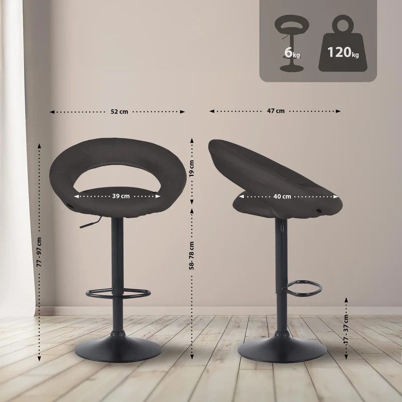 Lot de 2 tabourets de bar assise ronde et style contemporain en tissu gris foncé et métal noir 10_0006265