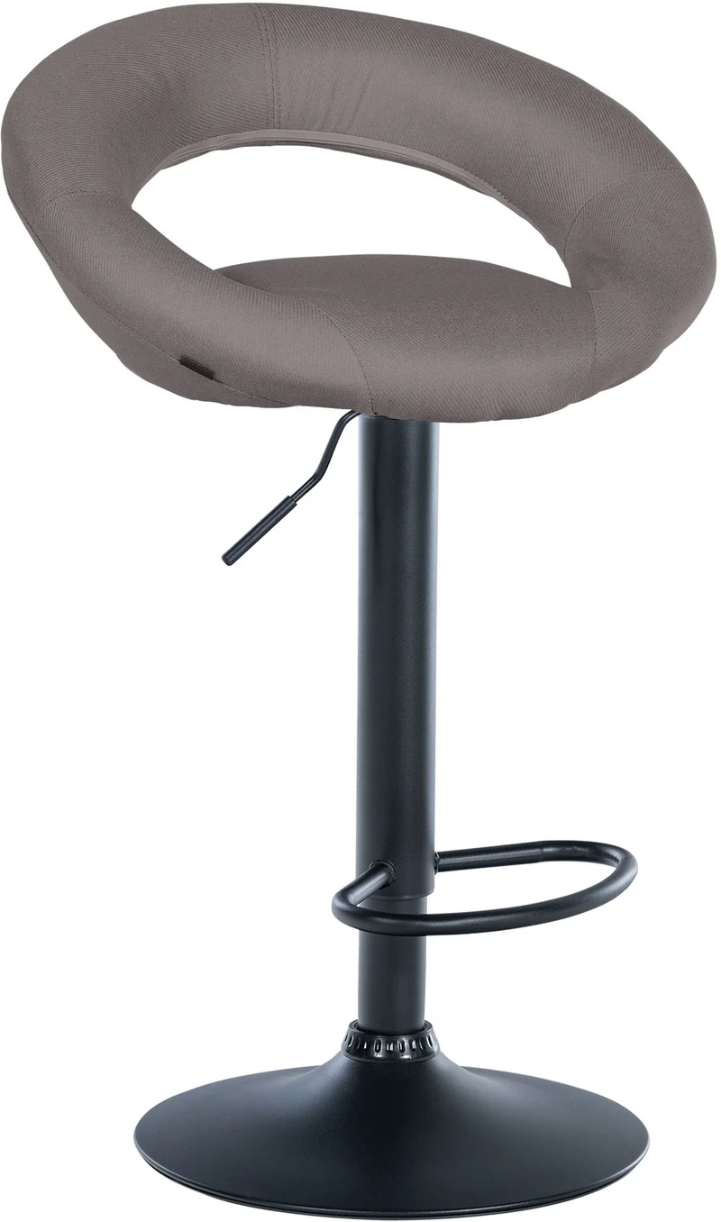 Tabouret de bar x1 assise ronde et style contemporain en tissu gris et métal noir 10_0005921