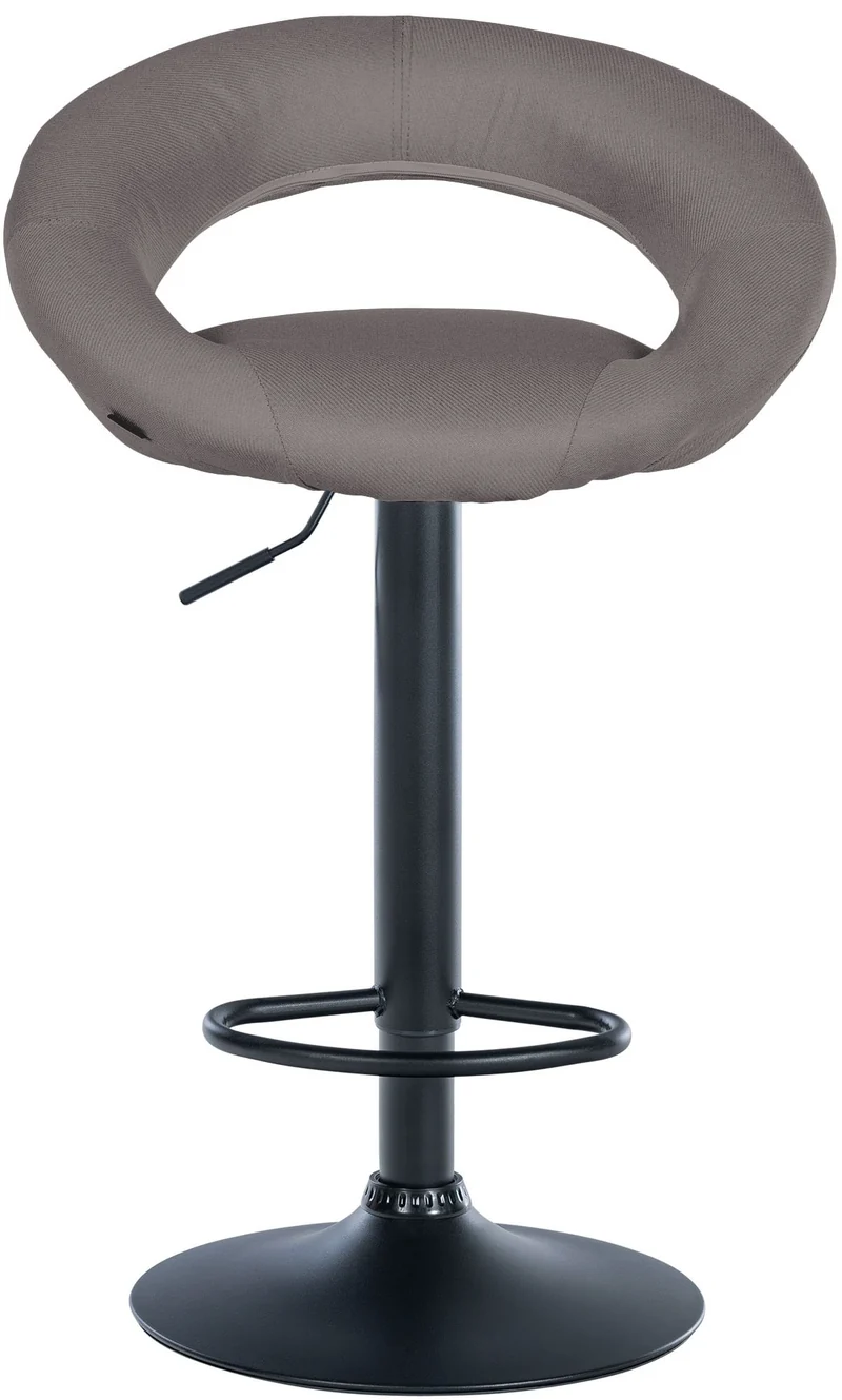 Tabouret de bar x1 assise ronde et style contemporain en tissu gris et métal noir 10_0005921