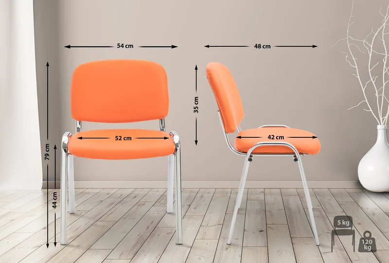 Chaise visiteur empilable zone d'attente en PVC orange piètement à 4 pieds en métal chromé 10_0003363