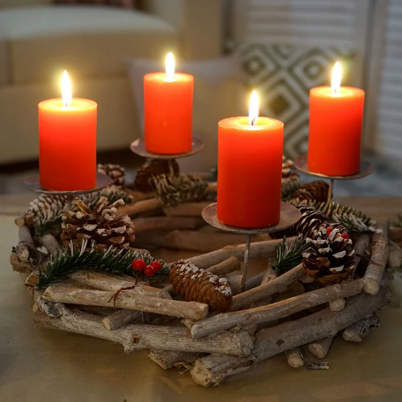 Couronne de l'Avent ronde décoration de table Noël en bois Ø 35cm blanc-gris avec bougies blanc 04_0002566