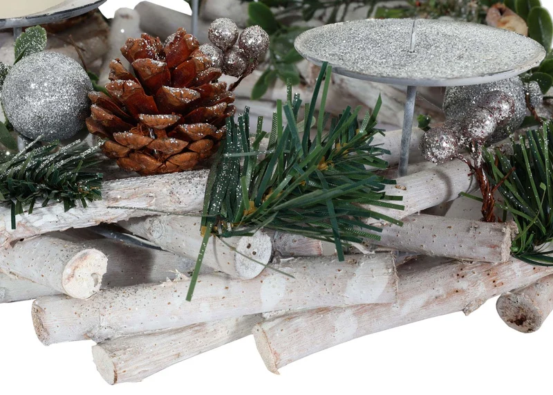 Couronne de l'avent arrangement de l'avent couronne de table décoration de noël en bois argent blanc diamètre 30 cm sans bougies 04_0006549
