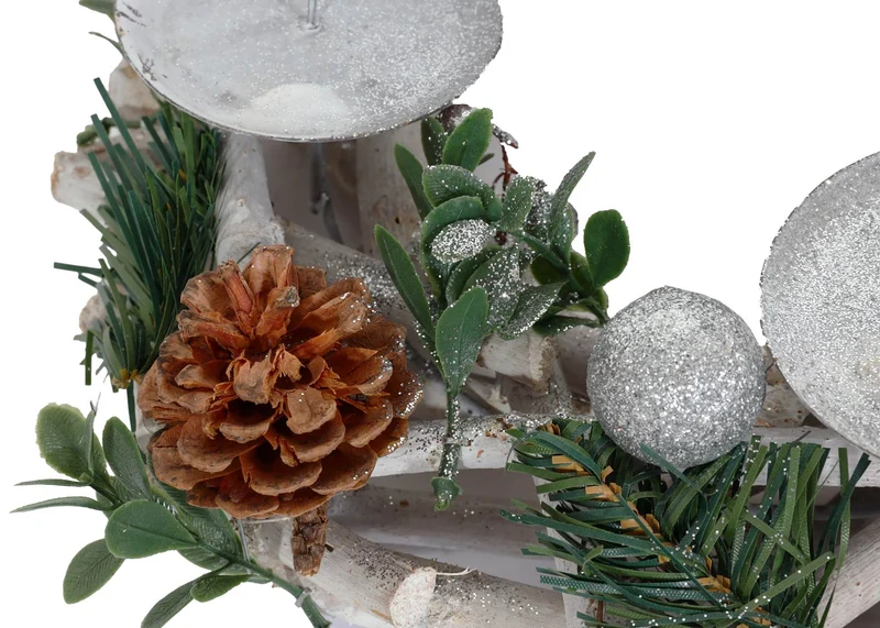 Couronne de l'avent arrangement de l'avent couronne de table décoration de noël en bois argent blanc diamètre 30 cm sans bougies 04_0006549