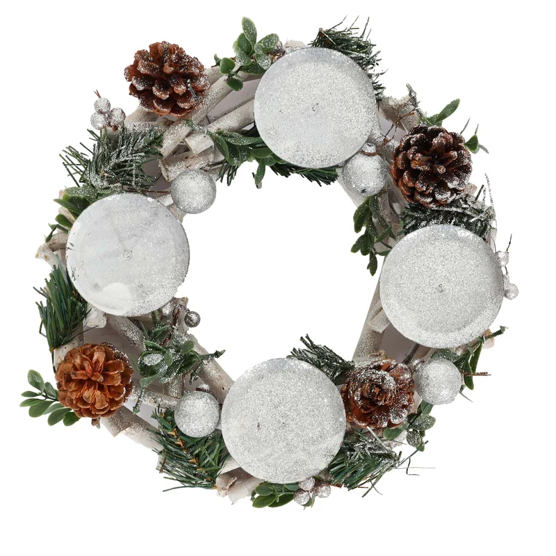 Couronne de l'avent arrangement de l'avent couronne de table décoration de noël en bois argent blanc diamètre 30 cm sans bougies 04_0006549