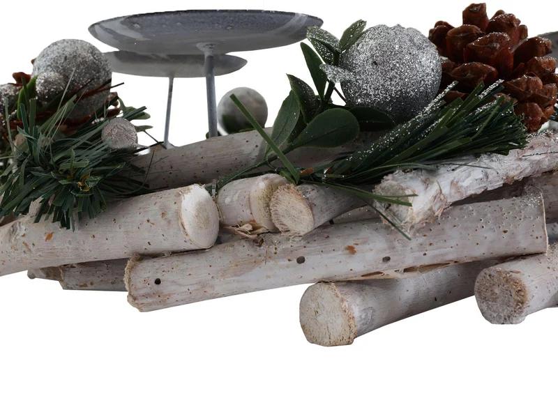 Couronne de l'avent arrangement de l'avent couronne de table décoration de noël en bois argent blanc diamètre 30 cm sans bougies 04_0006549