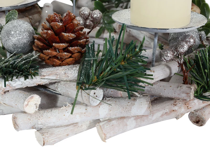 Couronne de l'avent couronne de table décoration de noël bois argent blanc diamètre 30 cm avec bougies 04_0006548