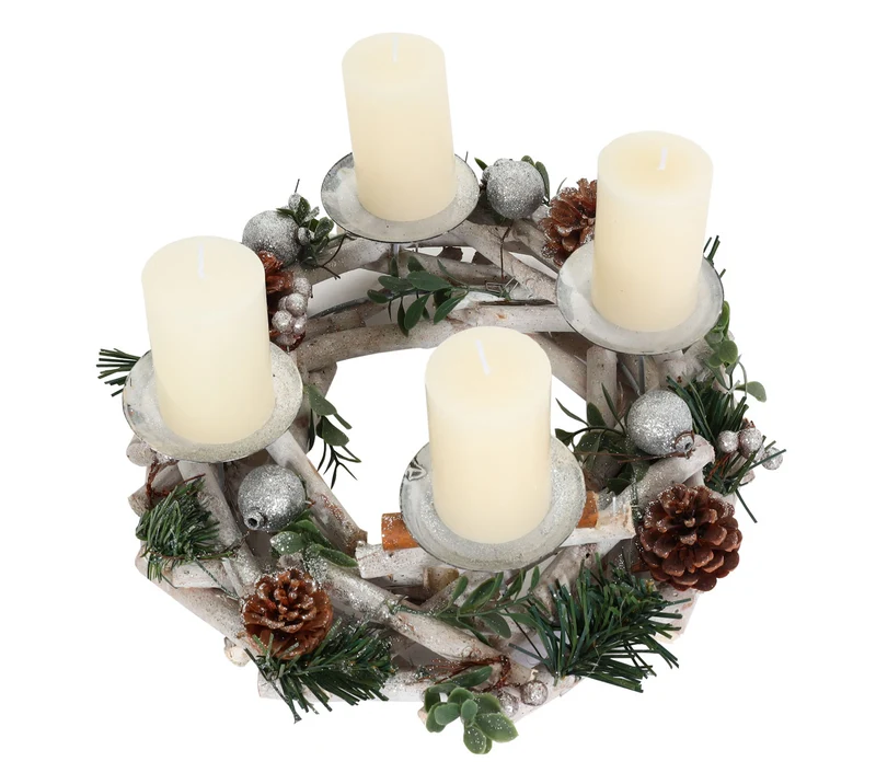 Couronne de l'avent couronne de table décoration de noël bois argent blanc diamètre 30 cm avec bougies 04_0006548