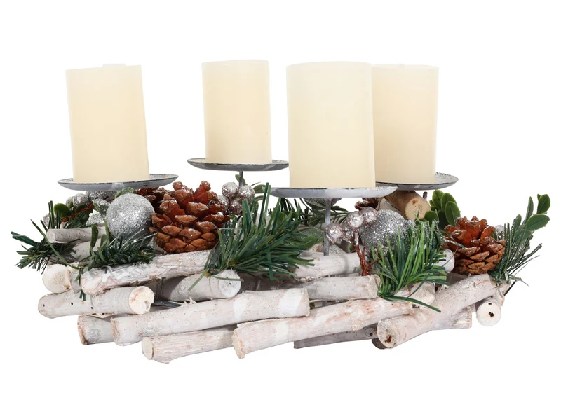 Couronne de l'avent couronne de table décoration de noël bois argent blanc diamètre 30 cm avec bougies 04_0006548