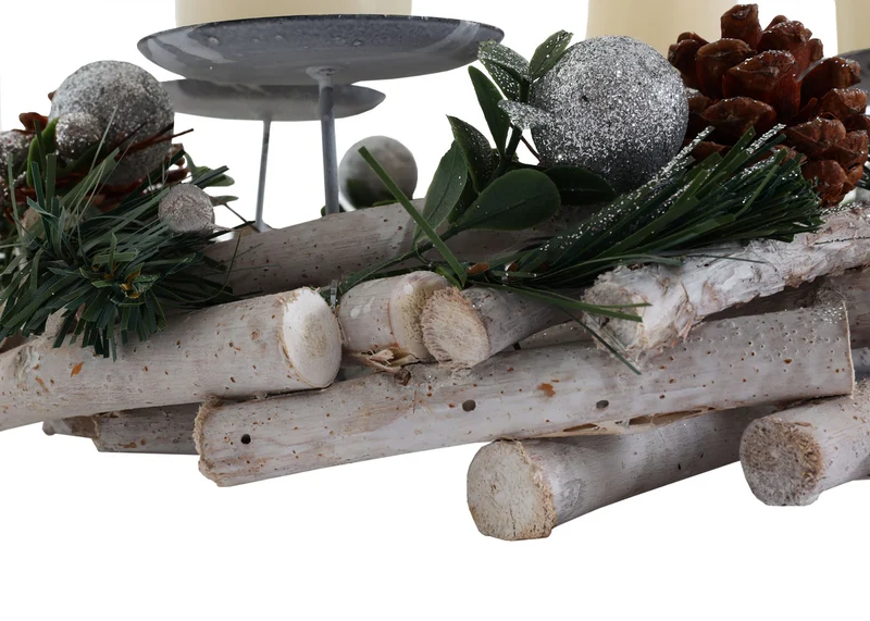 Couronne de l'avent couronne de table décoration de noël bois argent blanc diamètre 30 cm avec bougies 04_0006548